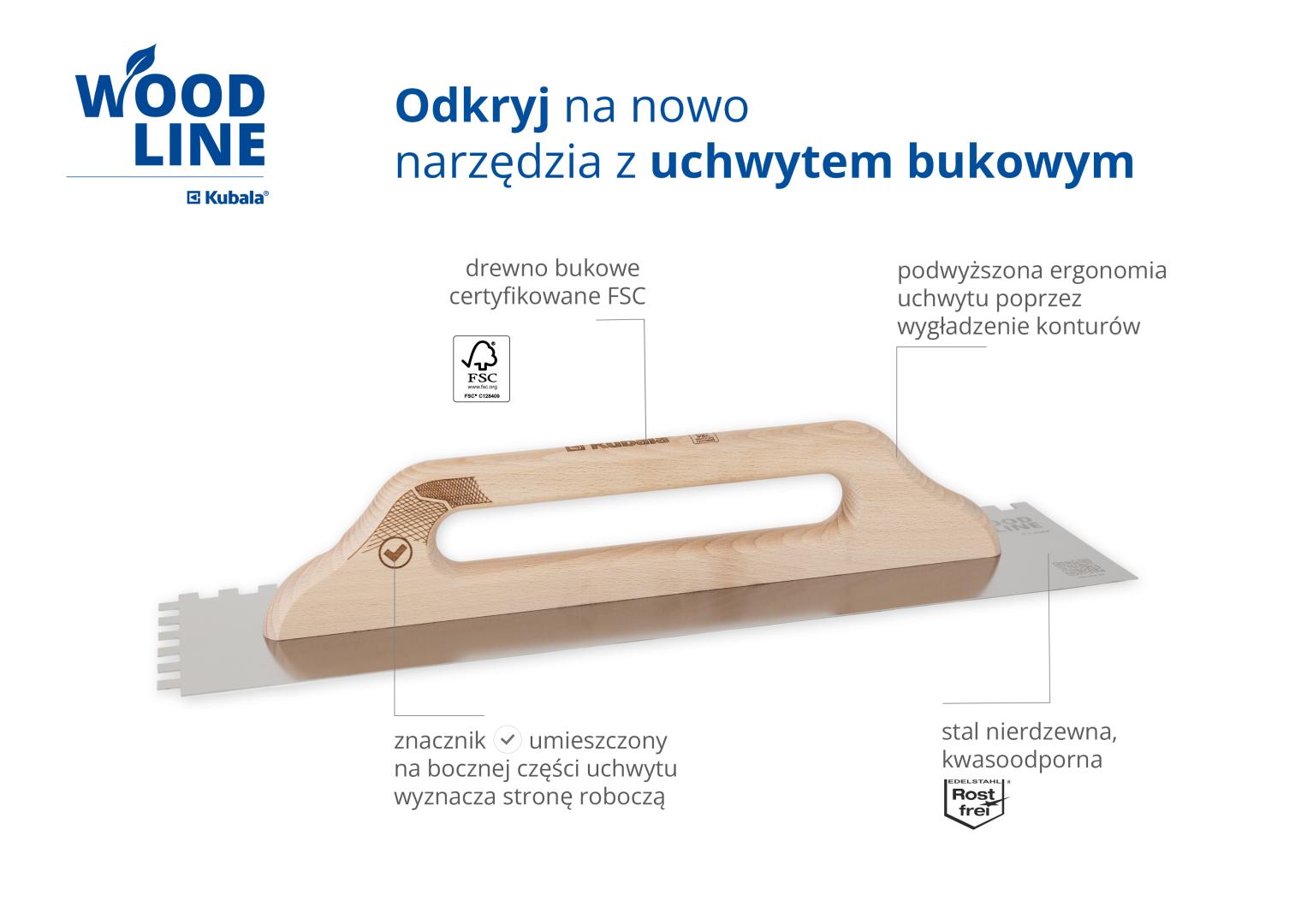 Stainless steel notched trowel 8mm, long with working edge marker, beech wood handle WOOD LINE